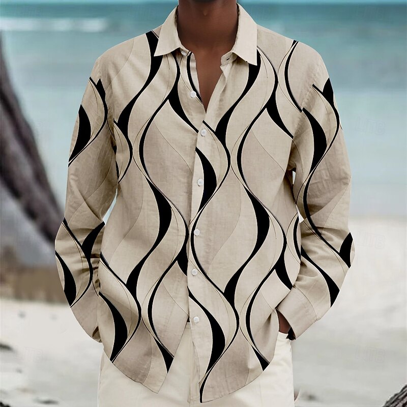 Men's Geometric Geometric Pattern Beach Shirt Button Up Shirt Long Sleeve Hawaiian Casual Vacation Daily Fall Winter Spring & Summer Turndown Collared Shirts Button Up 3D Print White Yellow Blue Beige4