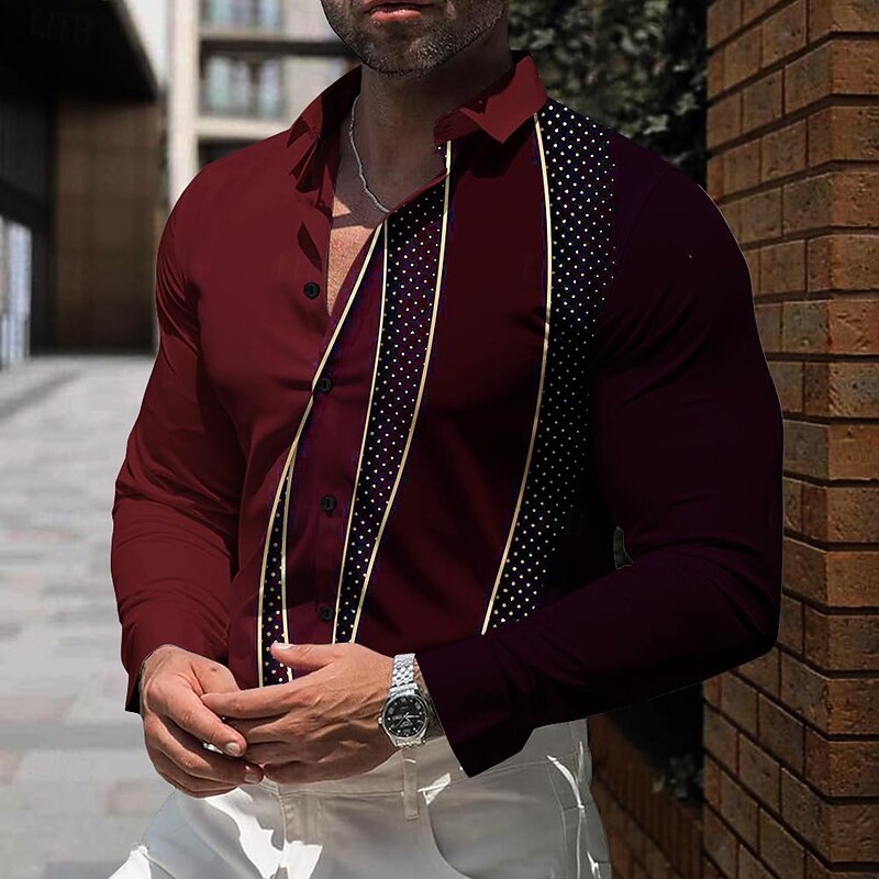 Men's Dress Shirt Printed Shirts Formal Daily Black Wine Green Long Sleeve Turndown Fall Winter Clothing Apparel Buttons