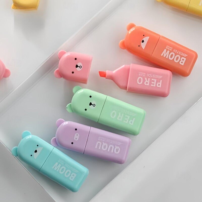 Mini Highlighter Bear Shaped Highlighter Color Marker Ledger Pen Back To School School Supplies Markers 6 PCS/SET