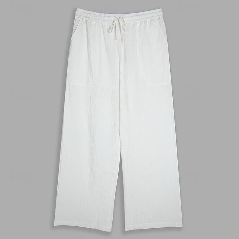 Men's Trousers Summer Pants Beach Pants Drawstring Elastic Waist Straight Leg Plain Comfort Yoga Daily Fashion Streetwear Navy Black4