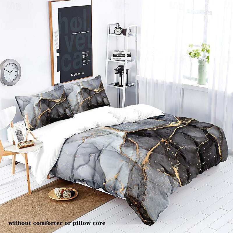 Nordic Marble Abstract Watercolor Pattern 3-Piece Down Duvet Cover Set for Hotels Bedrooms Guest Rooms and Hotels Comfortable Bedding Set2