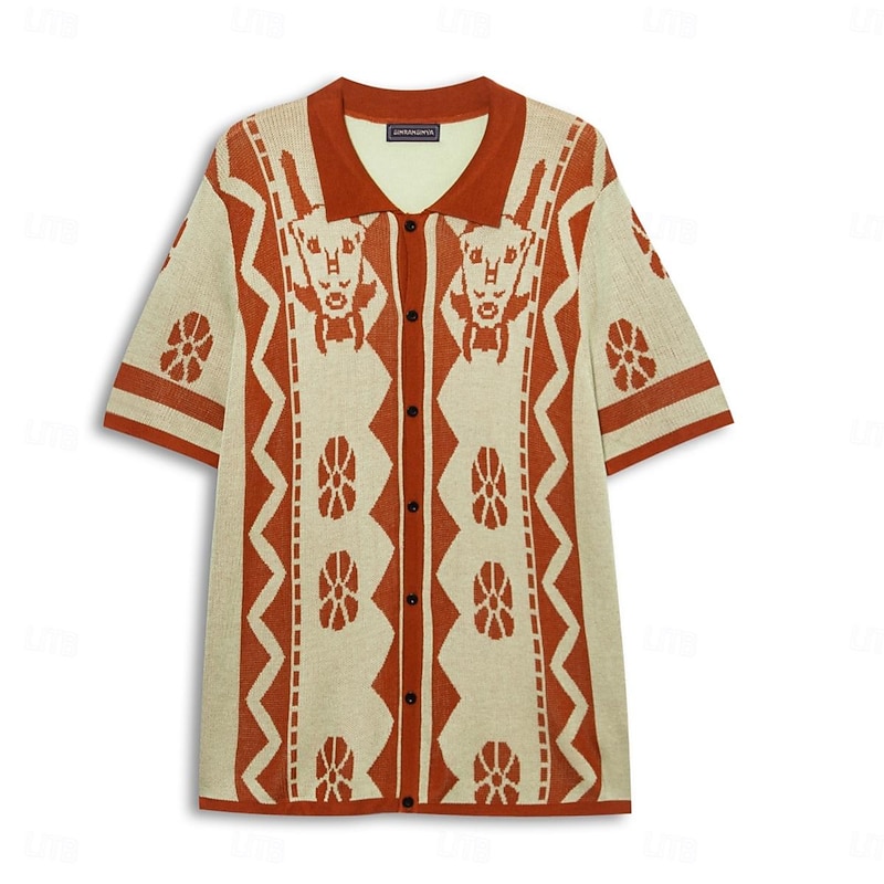 Men's Knit Polo Sweater Golf Shirt Daily Wear Shirt Collar Short Sleeves Stylish Vintage Style Striped Knitted Summer Winter Regular Fit Black White Navy Blue Green Coffee Knit Polo Sweater3