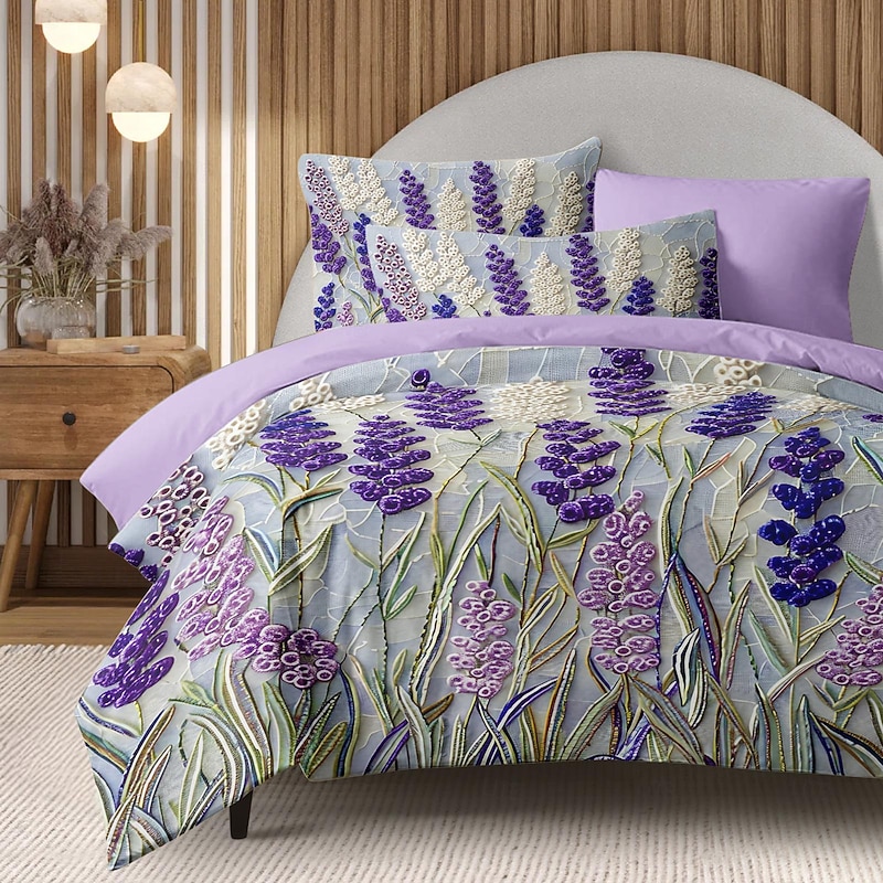 Swinging Lavender Duvet Cover Set Cotton Floral Pattern Set Soft 3-Piece Luxury Bedding Set Home Decor Gift Twin Full King Queen Size Duvet Cover