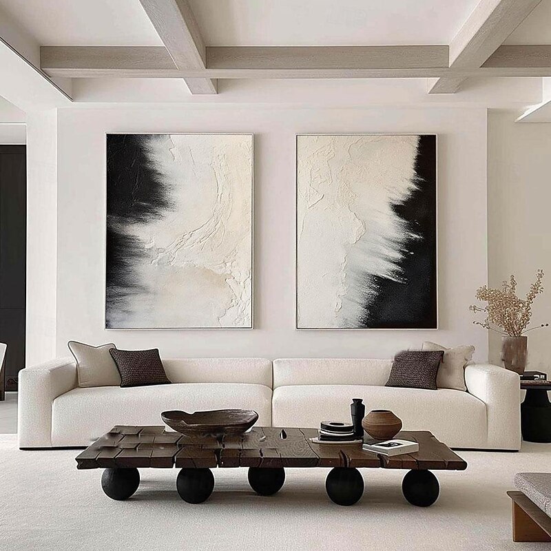 Oil painting large hand painted Beige and Black Texture Wall Art Beige Abstract Painting on Canvas Modern Abstract Canvas Wall Art A Pair Black Texture Painting4