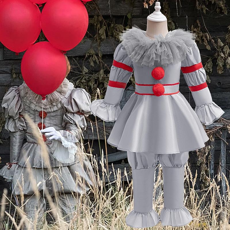 Clown Pennywise Halloween Dress Costume It Carnival Costume Scary Costume Kid's Girls' Carnival Performance Easy Halloween Costumes Dress Up