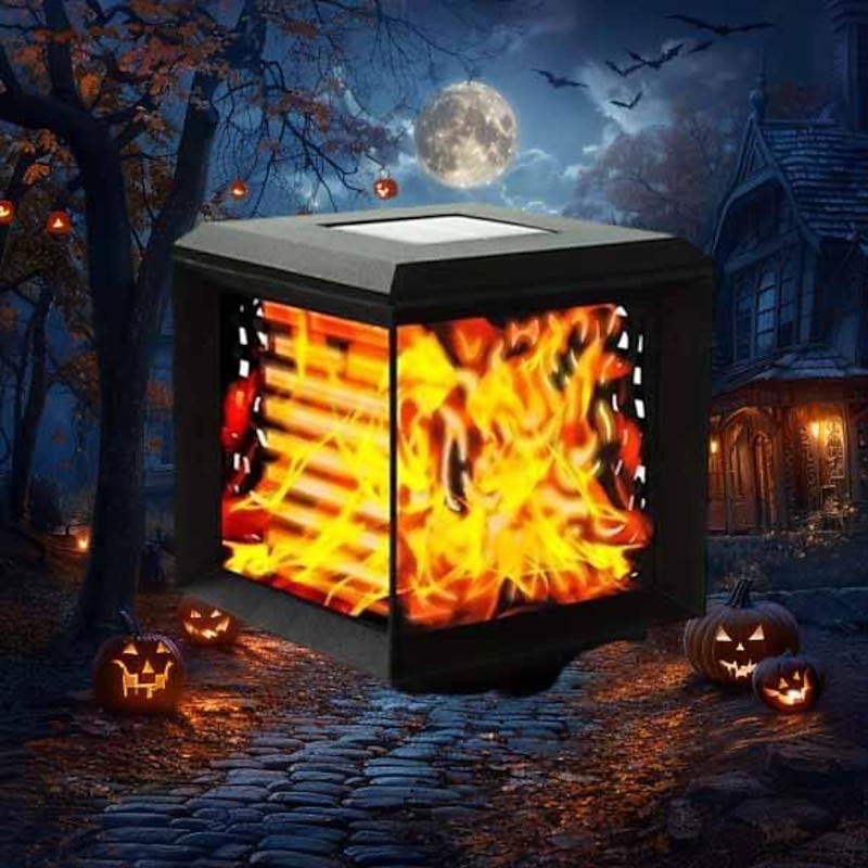 Solar Post Cap Lights with Flickering Flame Effect - Waterproof LED Halloween Decorations for Outdoor Wood Posts - Create a Magical Ambiance in Your Patio Yard, Garden, or Deck 1pc