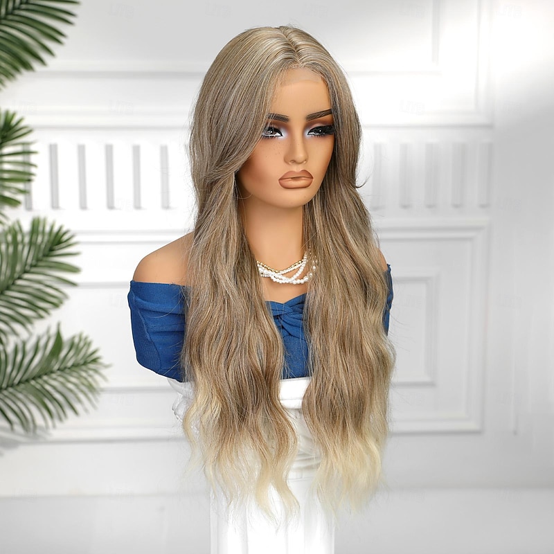 Synthetic Lace Wig Body Wave Style 30 inch Light Brown Middle Part U Part Wig Women's Wig Light Brown3