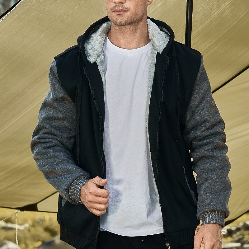 Men's Full Zip Hoodie Zip Up Hoodie Fleece Jacket Black Blue Light Grey Dark Gray Hooded Color Block Zip Up Patchwork Pocket Sports & Outdoor Daily Holiday Polyester Streetwear Basic Casual Fall4