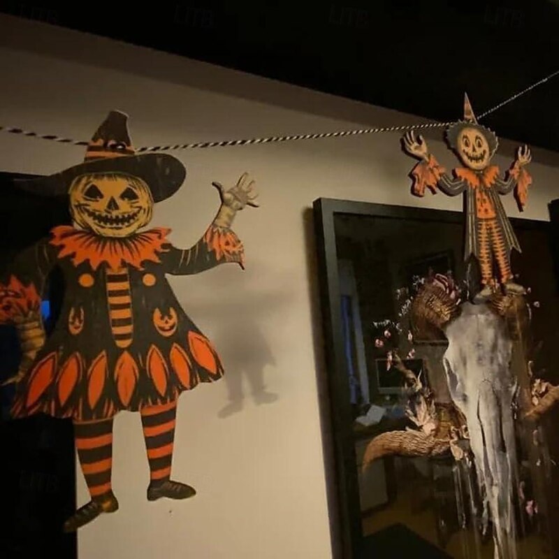 6pcs/set Rustic Halloween Wooden Bunting, Vintage Style Decorations, Halloween Bunting Decorations,6 Flags Witch Banner Pumpkin Theme, Perfect for Party and Wall Decor2