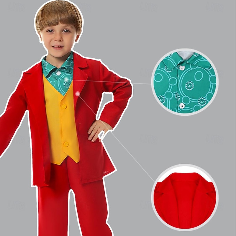 Joker Clown Halloween Outfits Fancy Costume Suits & Blazers Joker: Folie à Deux Movie / TV Theme Costumes Kid's Boys' Halloween Carnival Party Easy Halloween Costumes Dress Up4