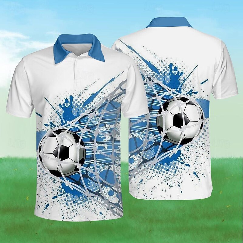 Men's Sports Polo Shirts Golf Shirt Short Sleeve Polo Shirts Collared Shirts Sportswear Vacation Wear Buttons 3D Print Spring & Summer Blue Green