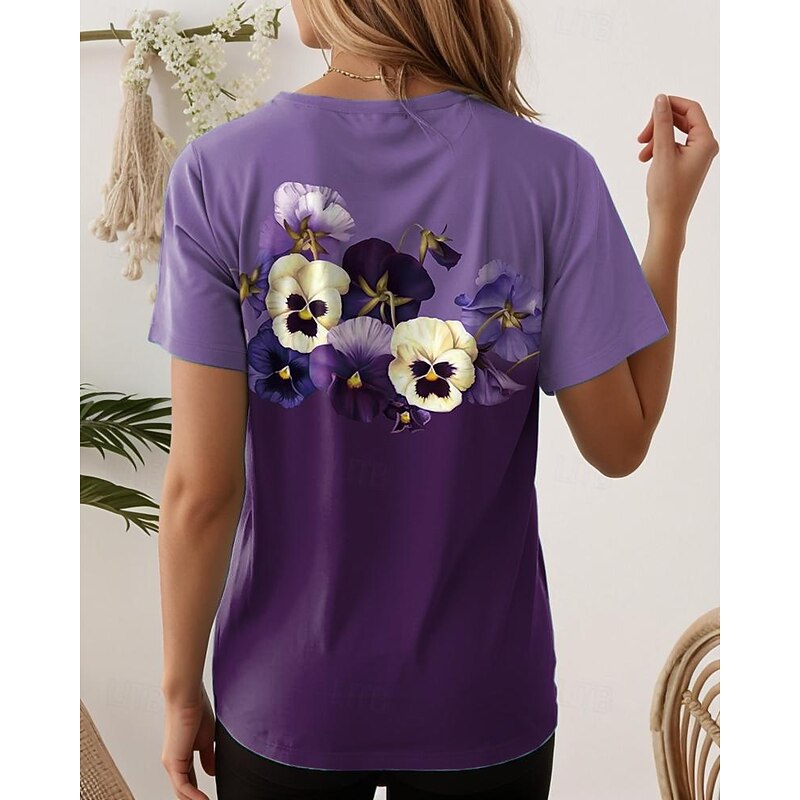 Women's T Shirt Stylish Casual Print Short Sleeve Regular Tops Crew Neck Daily White Pink Purple Light Blue Summer2