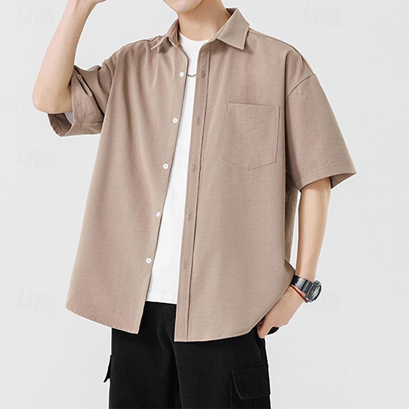 Men's Shirt Summer Shirt Casual Shirt Beach Shirt Button Up Shirt Light Coffee White Blue Green Short Sleeve Plain Turndown Vacation Hawaiian Front Pocket Clothing Apparel Fashion Casual Comfortable4