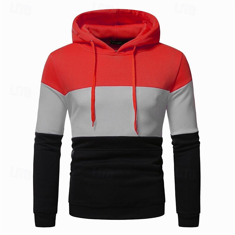 Men's Hoodie Yellow Army Green Red Gray Hooded Color Block Patchwork Sports & Outdoor Daily Holiday Streetwear Basic Casual Spring &  Fall Clothing Apparel Hoodies Sweatshirts3