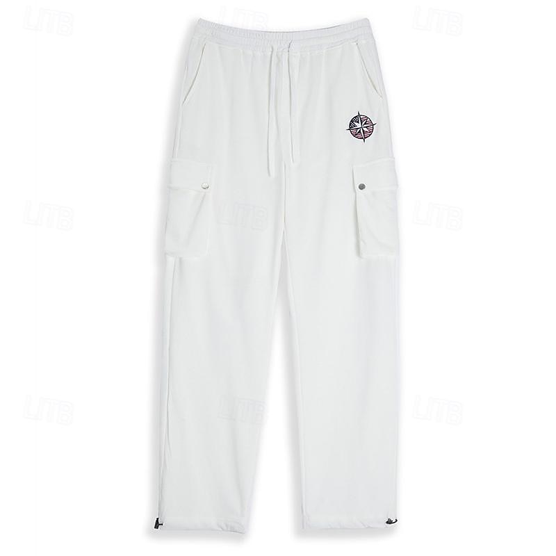 Men's Embroidery Sweatpants Joggers Trousers Cargo Sweatpants Drawstring Elastic Waist Multi Pocket Plain Comfort Breathable Casual Daily Outdoor Sports Fashion Spring Summer Black White2