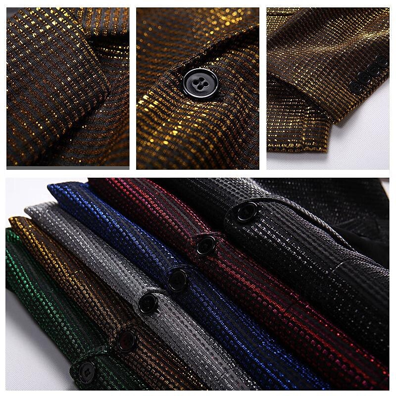 Men's Blazer Formal Evening Casual Daily Sweet All Seasons 65%Cotton 35%Polyester Solid / Plain Color Sequins Casual Wedding Single Breasted Blazer Silver Black Red Blue4