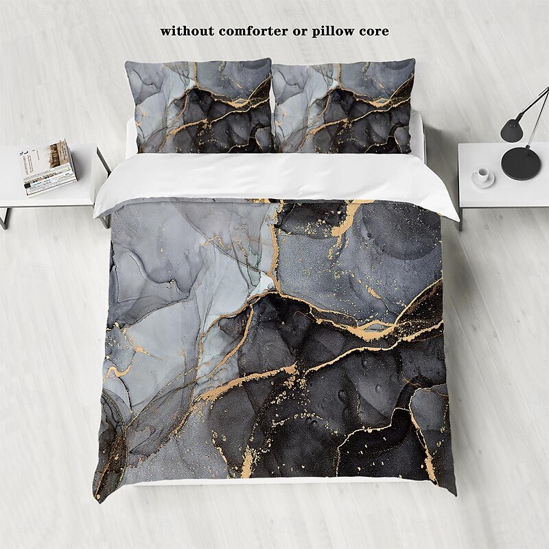 Nordic Marble Abstract Watercolor Pattern 3-Piece Down Duvet Cover Set for Hotels Bedrooms Guest Rooms and Hotels Comfortable Bedding Set3