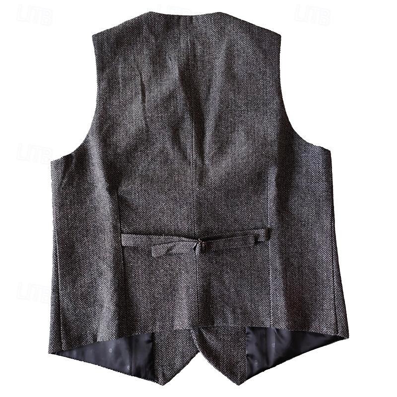 Men's Vest Gilet Wedding Event / Party Daily Fashion Business Spring & Summer Button Pocket Polyester Comfortable Solid Color Single Breasted One-button V Neck Regular Fit Silver Dark Brown Black3