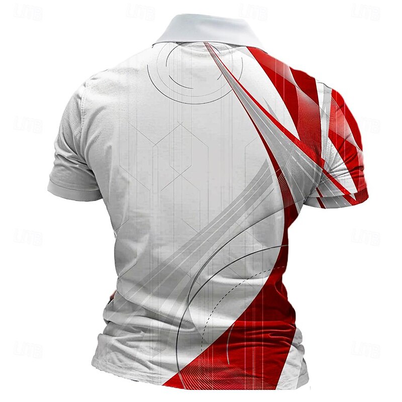 Men's Geometric Zip Polo Shirts Golf Shirt Short Sleeve Polo Shirts Collared Shirts Business Casual Vacation Wear Formal Wear Festival Wear 3D Print Quarter Zip Polo Summer Spring Red2