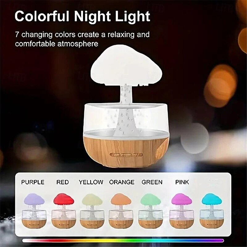 USB Rechargeable Mushroom Rain Cloud Humidifier 7 LED Light Droplet Essential Oil Diffusers Rain Cloud Night Light Sleep Light Room Small Night Light Living Room Decorative Light  1PC2