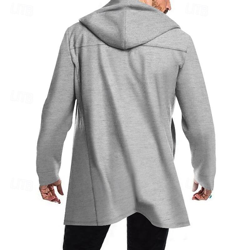 Men's Peacoat Trench Coat Daily Vacation Fall & Winter Polyester Soft Outerwear Clothing Apparel Fashion Classic Plain Pocket Hooded Double Breasted4