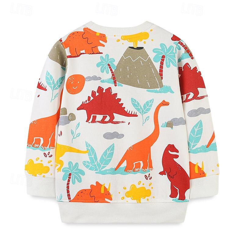 Boys 3D Cartoon Dinosaur Sweatshirt Long Sleeve Spring Fall Fashion Basic Little Kids(4-7ys) 4-7 Years Crew Neck Outdoor Casual Daily Regular Fit2