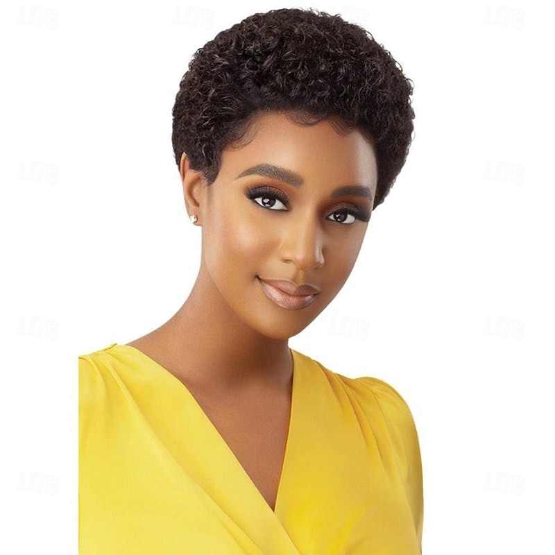 Short Curly Human Hair Wigs for Women 100% Brazilian Virgin Short Human Hair Pixie Cut Wigs Short bob Curly Non Lace Human Hair Wigs - Main Image