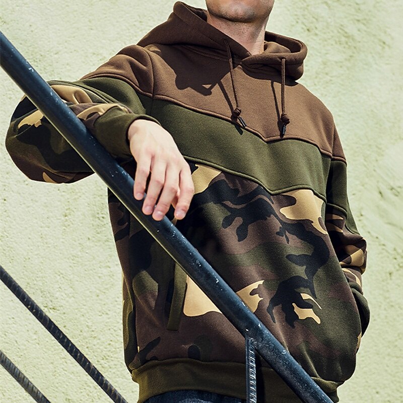 Men's Hoodie Army Green Coffee Hooded Color Block Camouflage Patchwork Pocket Sports & Outdoor Daily Holiday Streetwear Basic Casual Spring &  Fall Clothing Apparel Hoodies Sweatshirts2