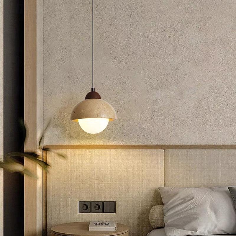 LED Pendant Light Stone Warm White 15cm 1-Light Minimalist Metal Lampshade Circular Marble Chandelier Chinese Style Ceiling Hanging Lamp for Porch Balcony Corridor 110-240V3