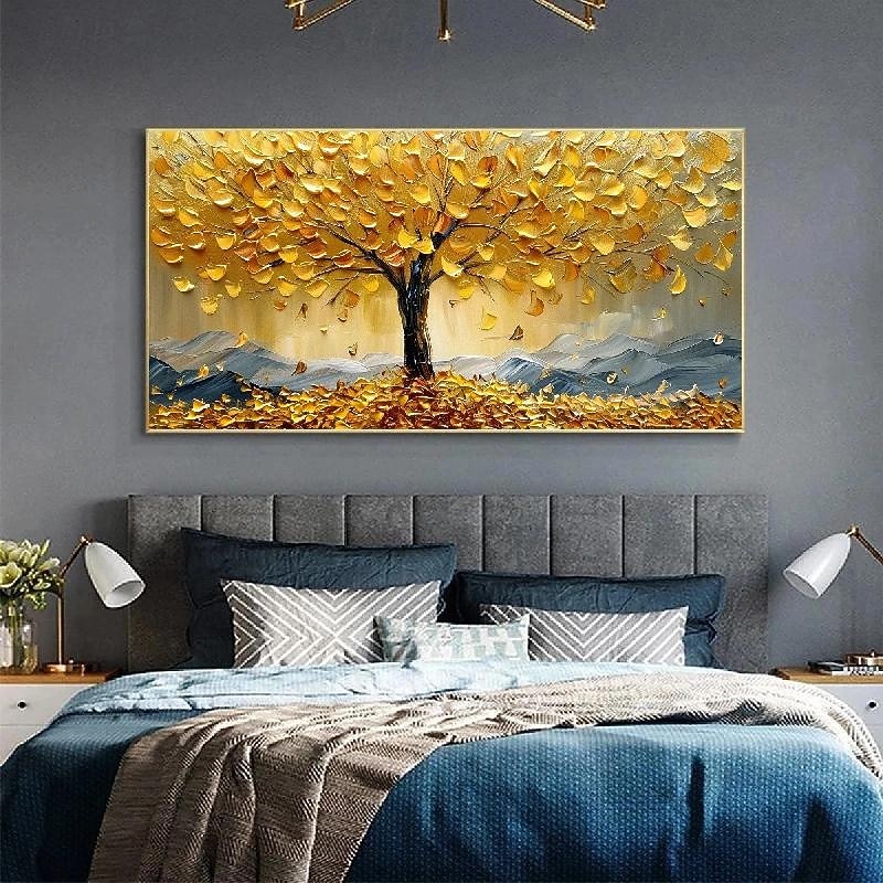 3D gold tree oil painting handmade Golden Tree Oil Painting on Canvas Large Abstract Textured Gold Yellow tree oil painting Life Tree painting Wall Art Custom Trendy Modern artwork Living Room Decor2