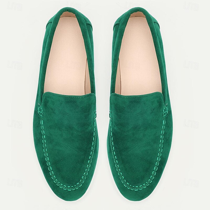 Men's Green Suede Casual Loafers with Lightweight Non-Slip White Sole, Comfortable Slip-On Design, and Breathable Material2