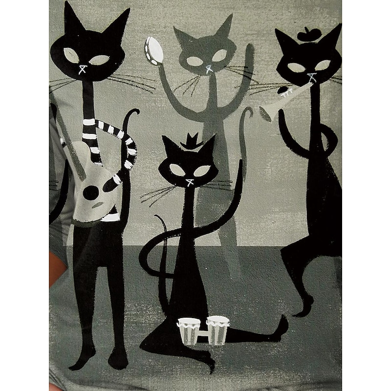 Women's T shirt Crew Neck Long Sleeve Tunic Casual Cat Print Regular Tops Round Neck Daily Green Spring Fall3