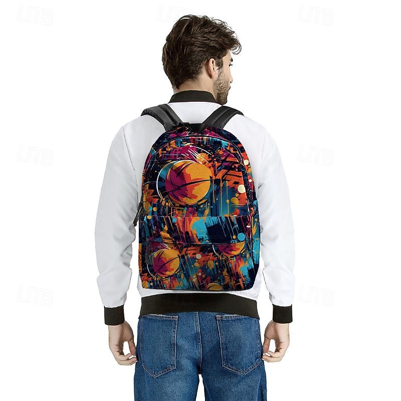 Basketball Print Backpack for Boys and Teens – Large Capacity Sports-Themed School Bag with Colorful Street Style Design for Daily Use and Gym Practice4