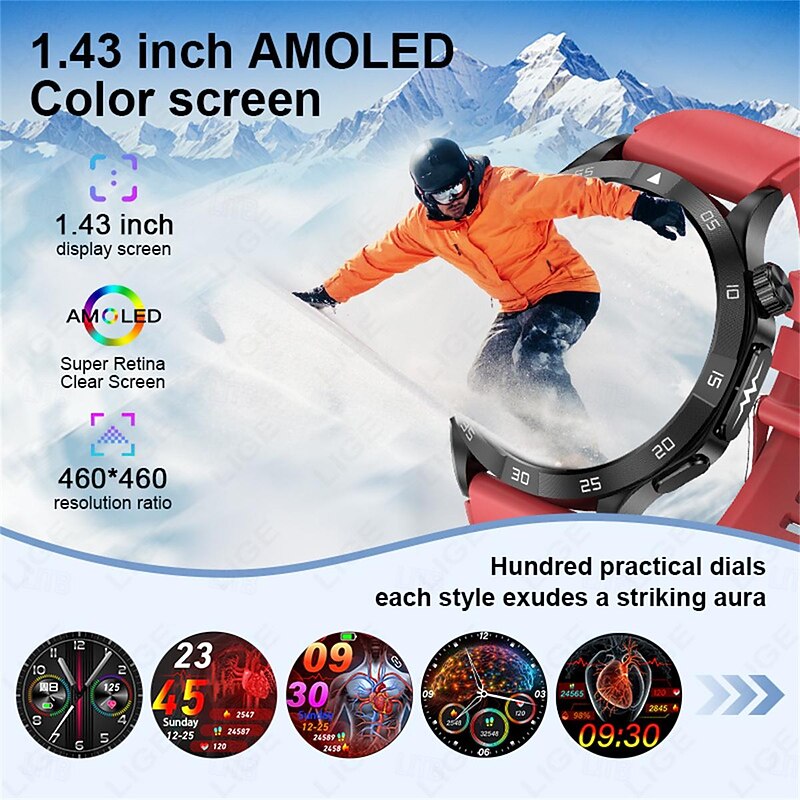 ET381 Smart Watch 1.43 Inch Amoled HD Screen Bluetooth Answer/Make Call ECG Blood Pressure Health Monitoring SOS Fitness Tracker2