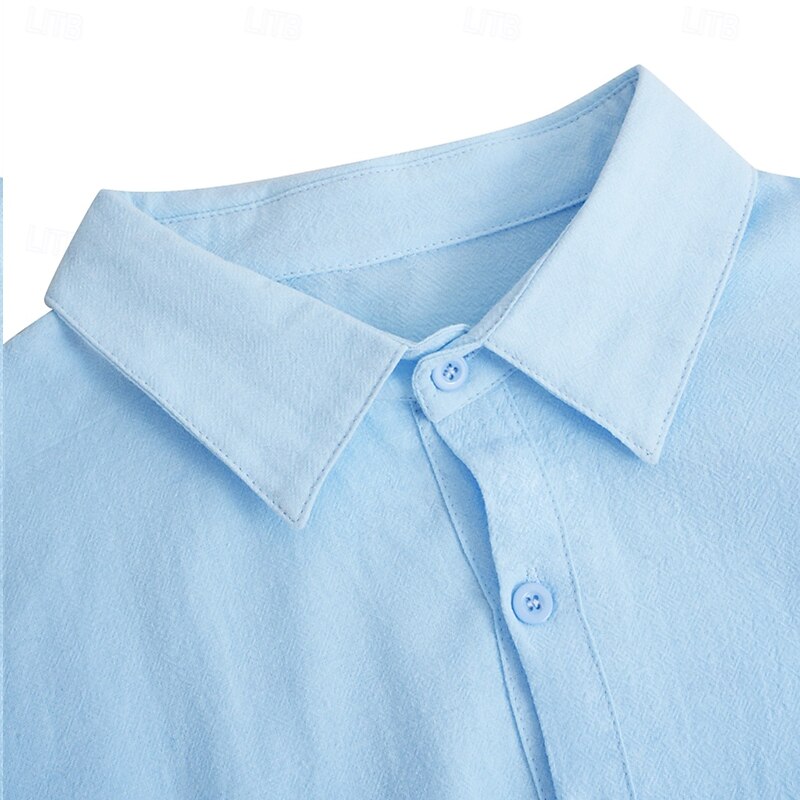 Men's Linen Shirt Summer Shirt Beach Wear Casual Shirt Button Up Shirt Plain Vacation Curise Black White Pink Royal Blue Long Sleeve Lapel Spring & Summer Clothing Apparel2