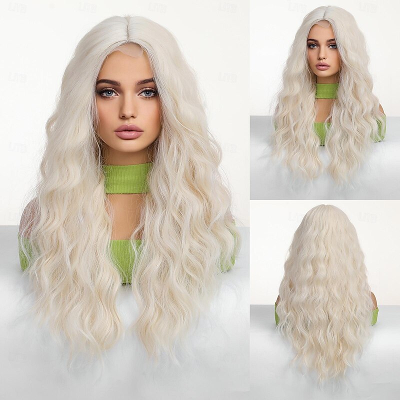 Synthetic Lace Wig Body Wave Style 28 inch White Middle Part U Part Wig Women's Wig White