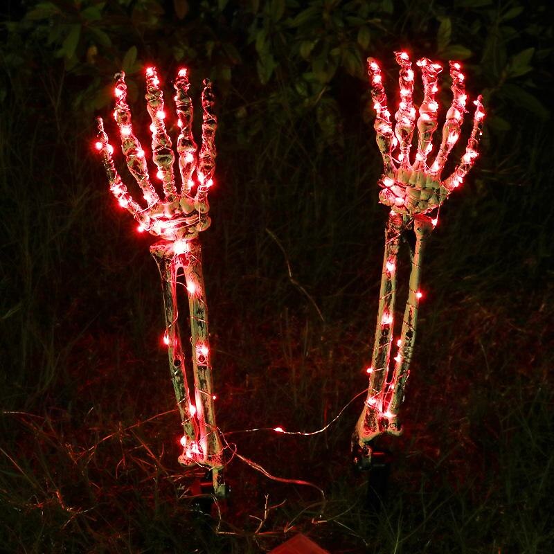 2pcs Halloween Skeleton Hand Garden Lamp Arms Hand Stakes Realistic Looking Halloween Lawn Garden Decor Light Props LED Luminous Ghost Hand Skull Shape Plug in Lamp3