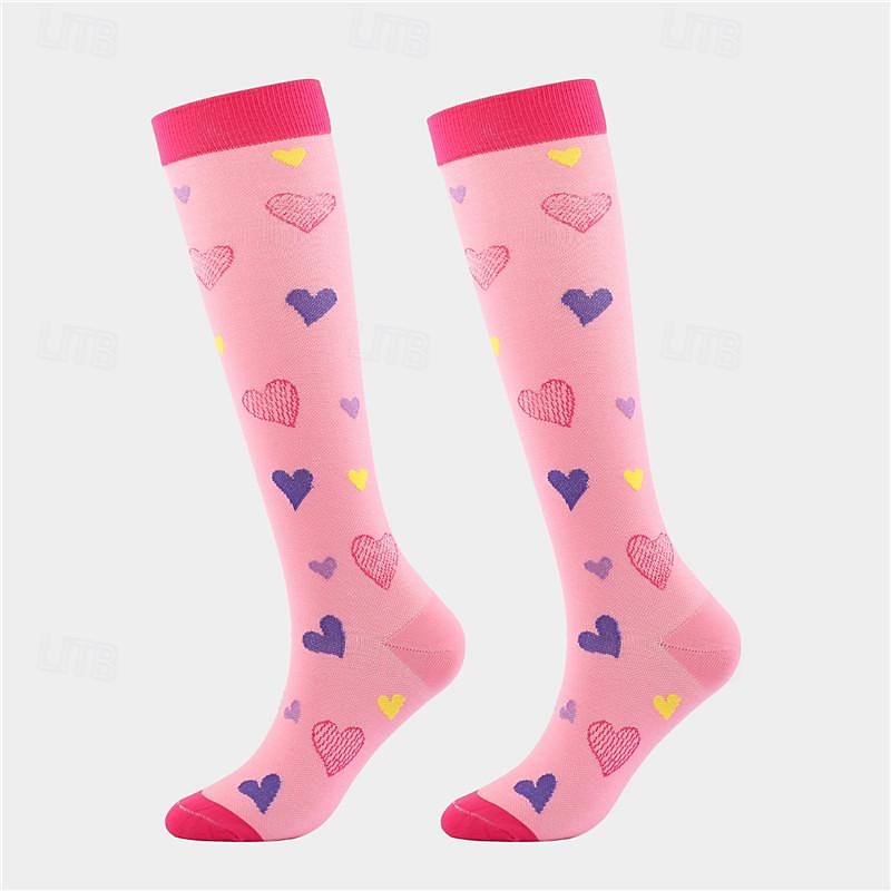 Compression Socks Athletic Sports Socks Running Socks 1 Pair Color Block Women's Tube Socks Breathable Sweat wicking Comfortable Gym Workout Basketball Running Jogging Cycling Sports Heart Multi3