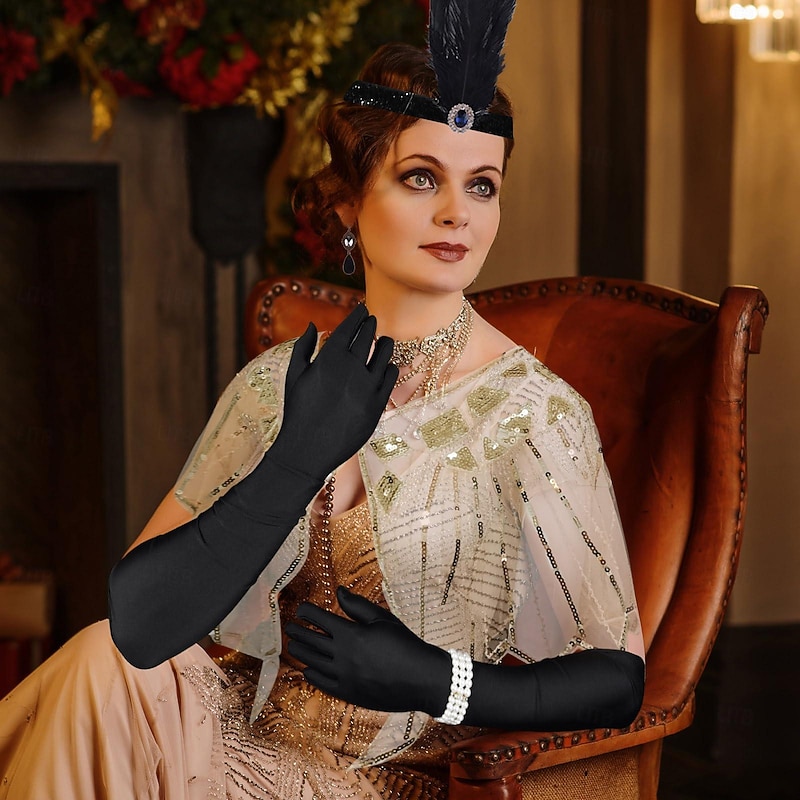 Retro Vintage Roaring 20s 1920s Outfits Flapper Headband Accesories Set The Great Gatsby Flapper Girl Wedding Guest Sequins Feather Fancy Dress Women's Event / Party Wedding Reception Bachelorette4