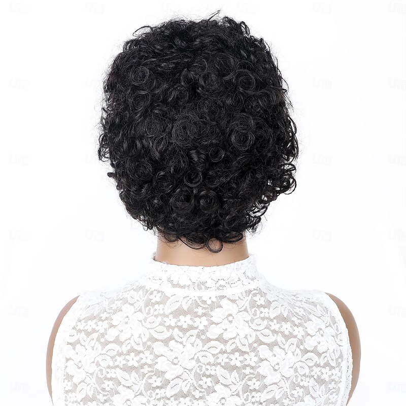 Full mechanism Brazilian hair real person wig head cover 150% density natural color small curly hair cover3