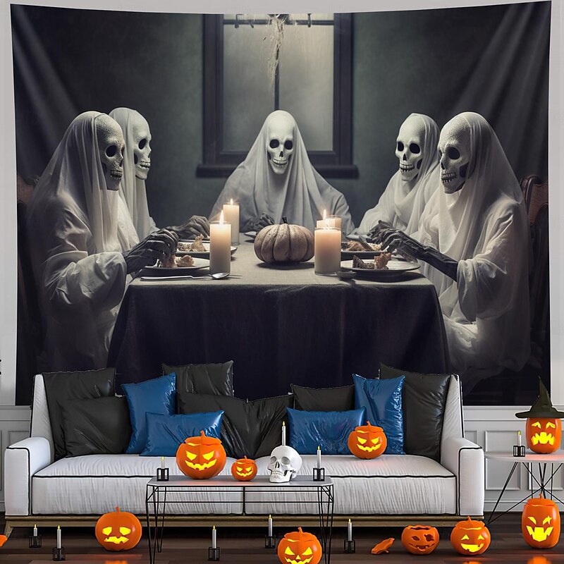 Halloween Decorations Ghosts Dinner Hanging Tapestry Wall Art Large Tapestry Mural Decor Photograph Backdrop Blanket Curtain Home Bedroom Living Room Decoration Pumpkin Haunted House2