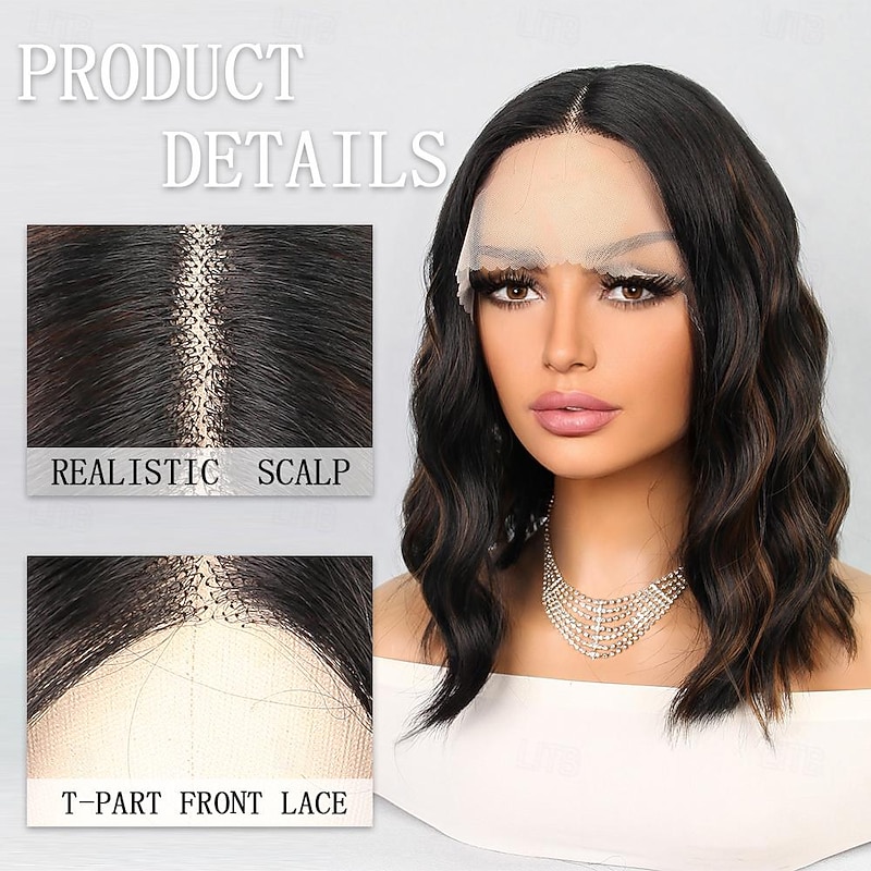 Synthetic Lace Wig Wavy Style 14 inch Multi-color Middle Part 13*1*4.5 lace front Wig Women's Wig Black / Brown3