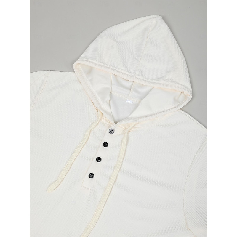 Men's Waffle Shirt T Shirt Tee Top Long Sleeve Shirt Long Sleeve Hooded Spring &  Fall Plain Fashion Designer Basic Vacation Street Going out White khaki Light Grey Top Tee for Men3
