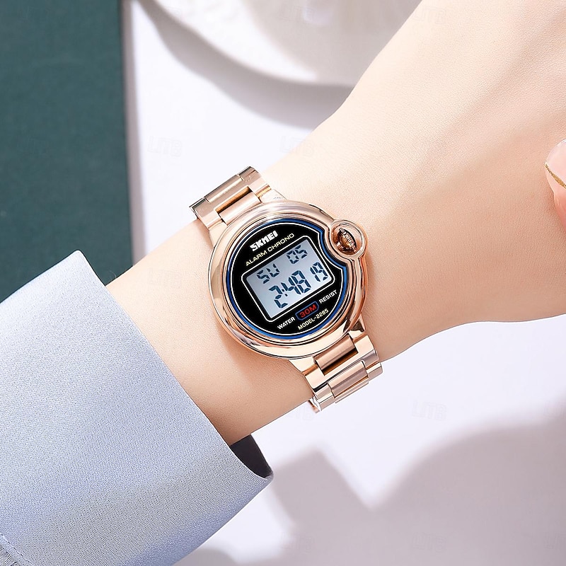 SKMEI Women Digital Watch Fashion Casual Wristwatch Luminous Alarm Clock Calendar Date Stainless Steel Watch4