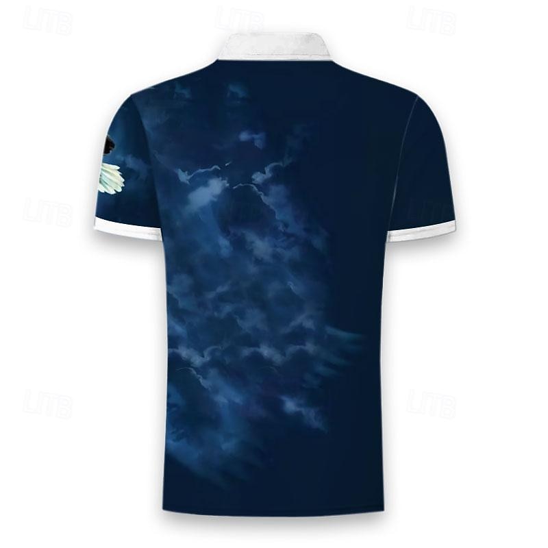 Men's Zip Polo Shirts Golf Shirt Short Sleeve Polo Shirts Collared Shirts Casual Funny Streetwear Vacation Wear Party Outfits 3D Print Quarter Zip Polo Spring & Summer Blue3