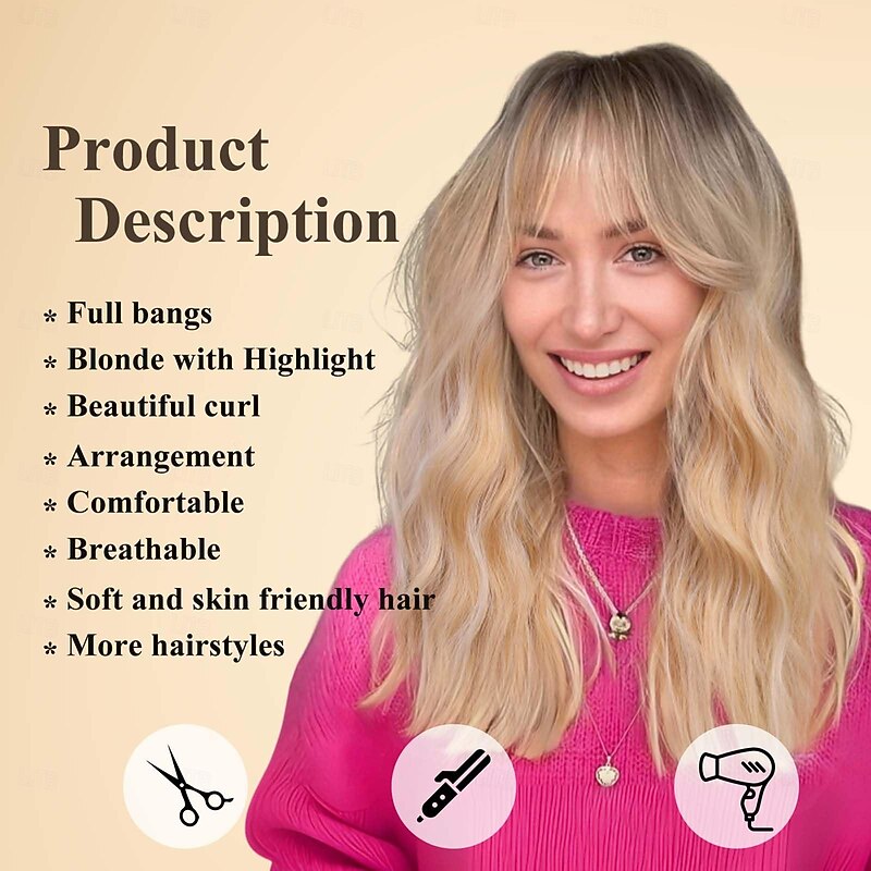 Blonde Curly Wigs With Bangs,Ombre Blonde Curly Wigs for Women Heat Resistant Synthetic Wigs Fashion Women Classic Blonde Halloween Wigs3
