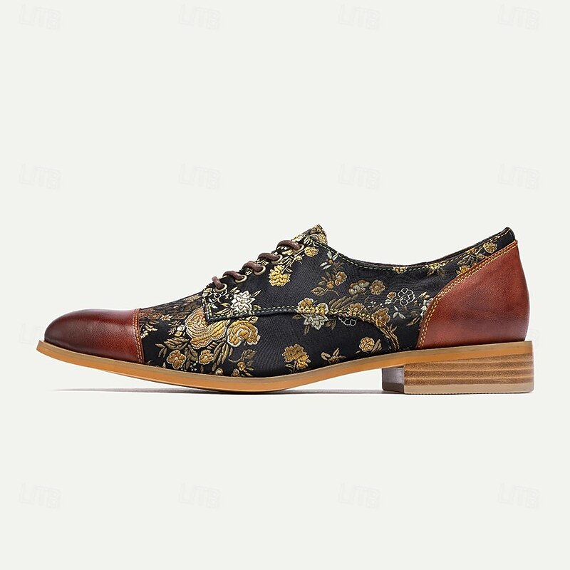 Men's Black and Gold Floral Leather Oxford Shoes - Elegant and Stylish Footwear for Formal Events and Everyday Wear4