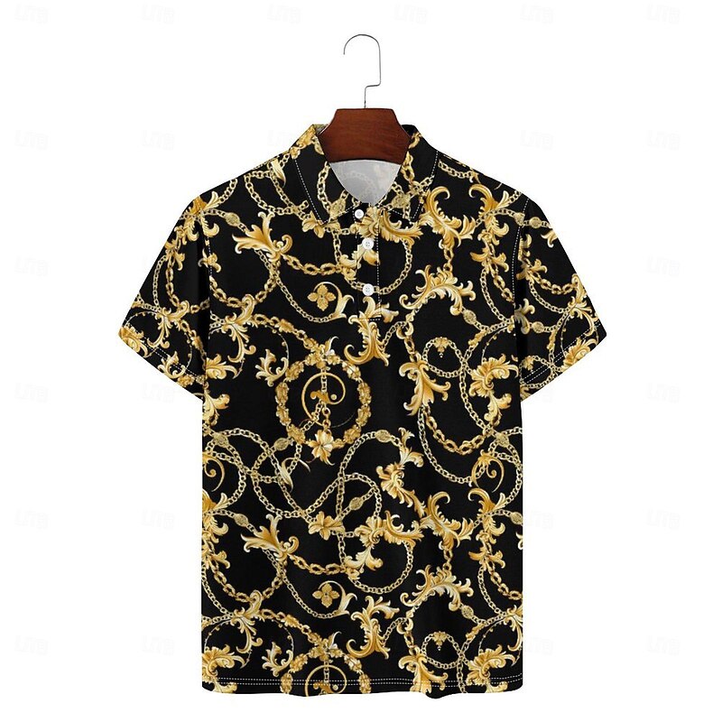 Flower / Plants Men's Casual Print Polo Set Casual Daily Wear 95% Polyester 5% Spandex Short Sleeve Turndown Polo Shirts Black Spring & Summer S M L Micro-elastic Lapel Polo4