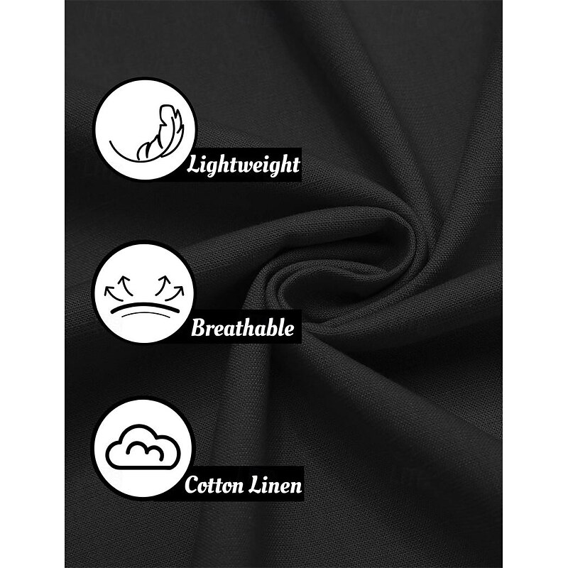 Men's Shirt Linen Shirt Summer Shirt Beach Shirt Solid Color Casual Daily Black White Short Sleeve Round Neck Summer Spring Clothing Apparel3