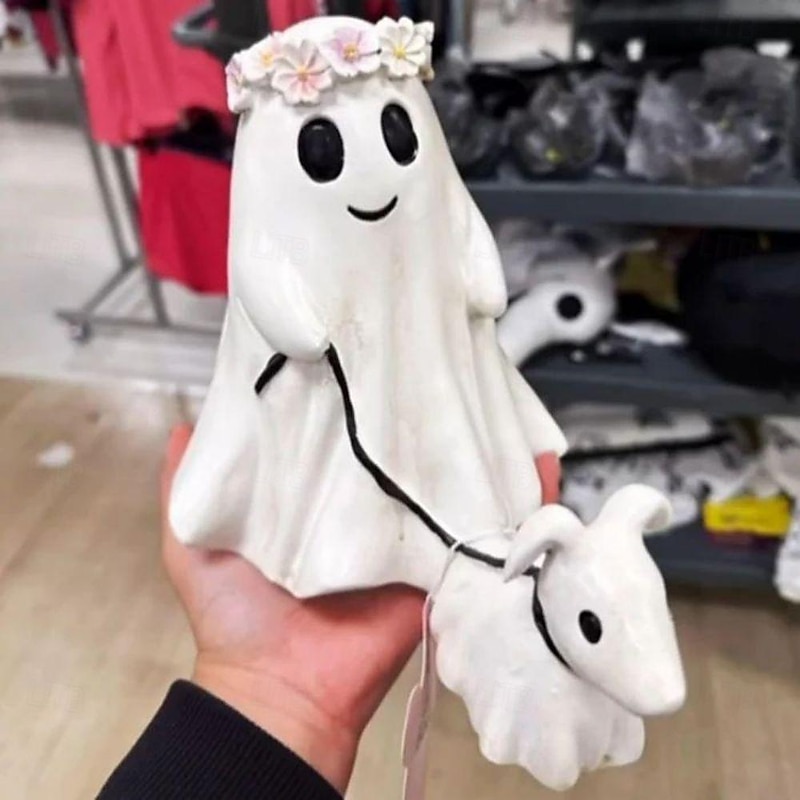 Halloween Ghost Walking Dog Statue - Handmade Halloween Resin Statue Decoration, Durable Resin for Indoor & Outdoor Use, Perfect for Rustic, Farmhouse, or Cottage-Style Home Decor, Ideal for Kids' Bed2